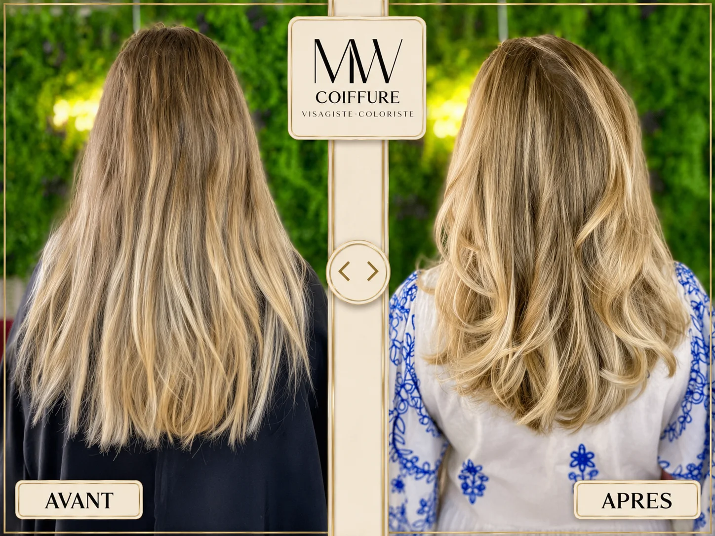Balayage blond lumineux, avant/après — Avant-Après MW Coiffure Saint-Gilles-les-Bains