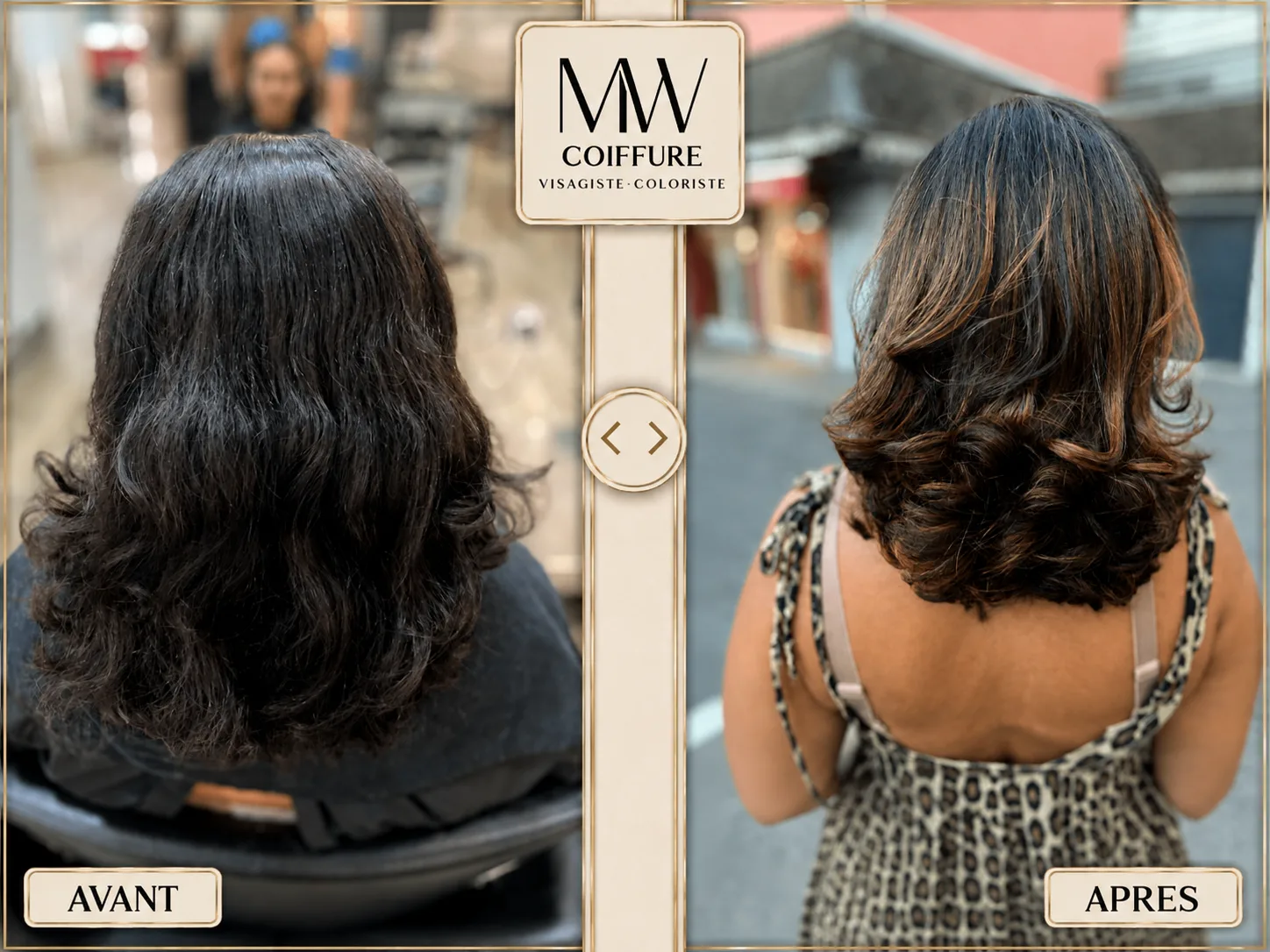 Balayage caramel miel, avant/après — Avant-Après MW Coiffure Saint-Gilles-les-Bains
