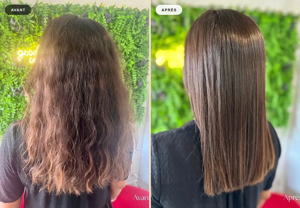 Soin et lissage, avant/après — Avant-Après MW Coiffure Saint-Gilles-les-Bains