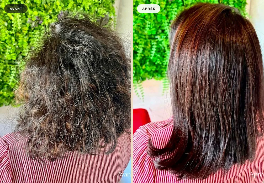 Transformation complète, avant/après — Avant-Après MW Coiffure Saint-Gilles-les-Bains